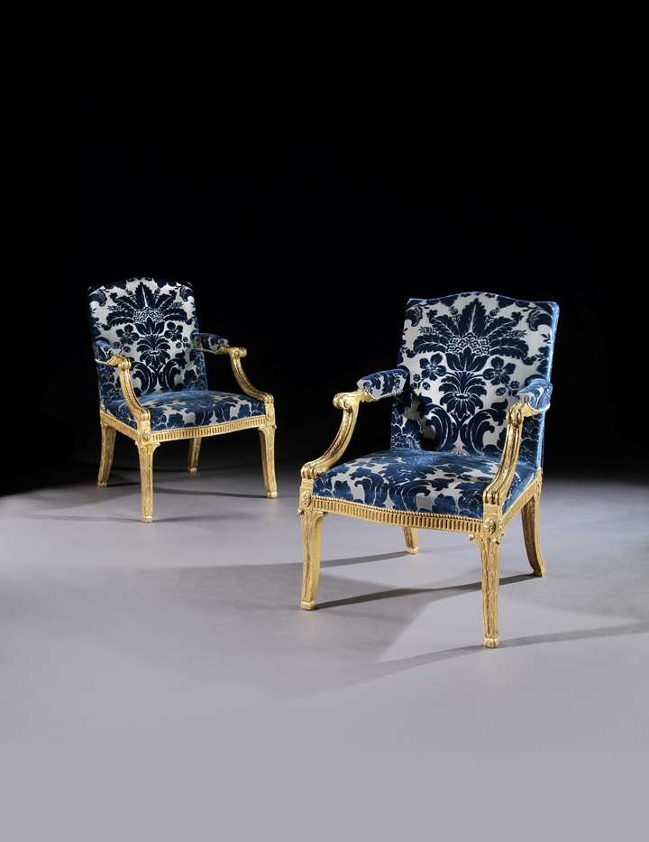A Pair of George III Giltwood Armchairs Attributed to John Linnell